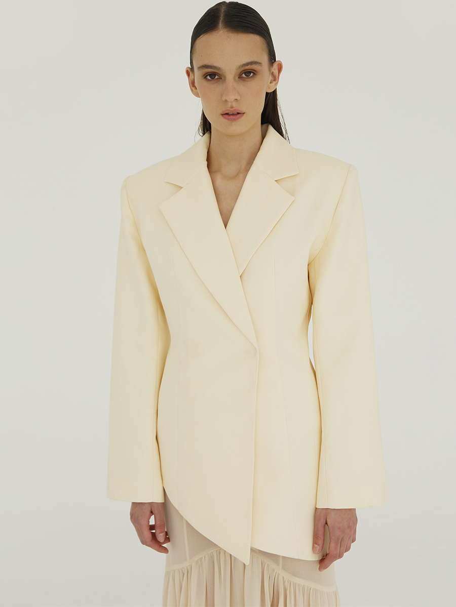 Asymmetrical Jacket in Viscose / Banana Yellow